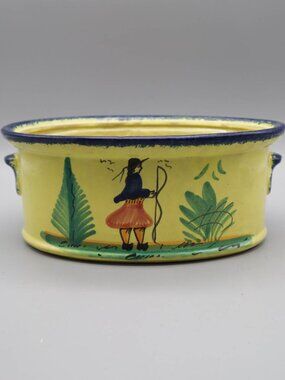 Henriot Quimper Faience Pottery France Soliel Yellow Oval Casserole Dish No Lid